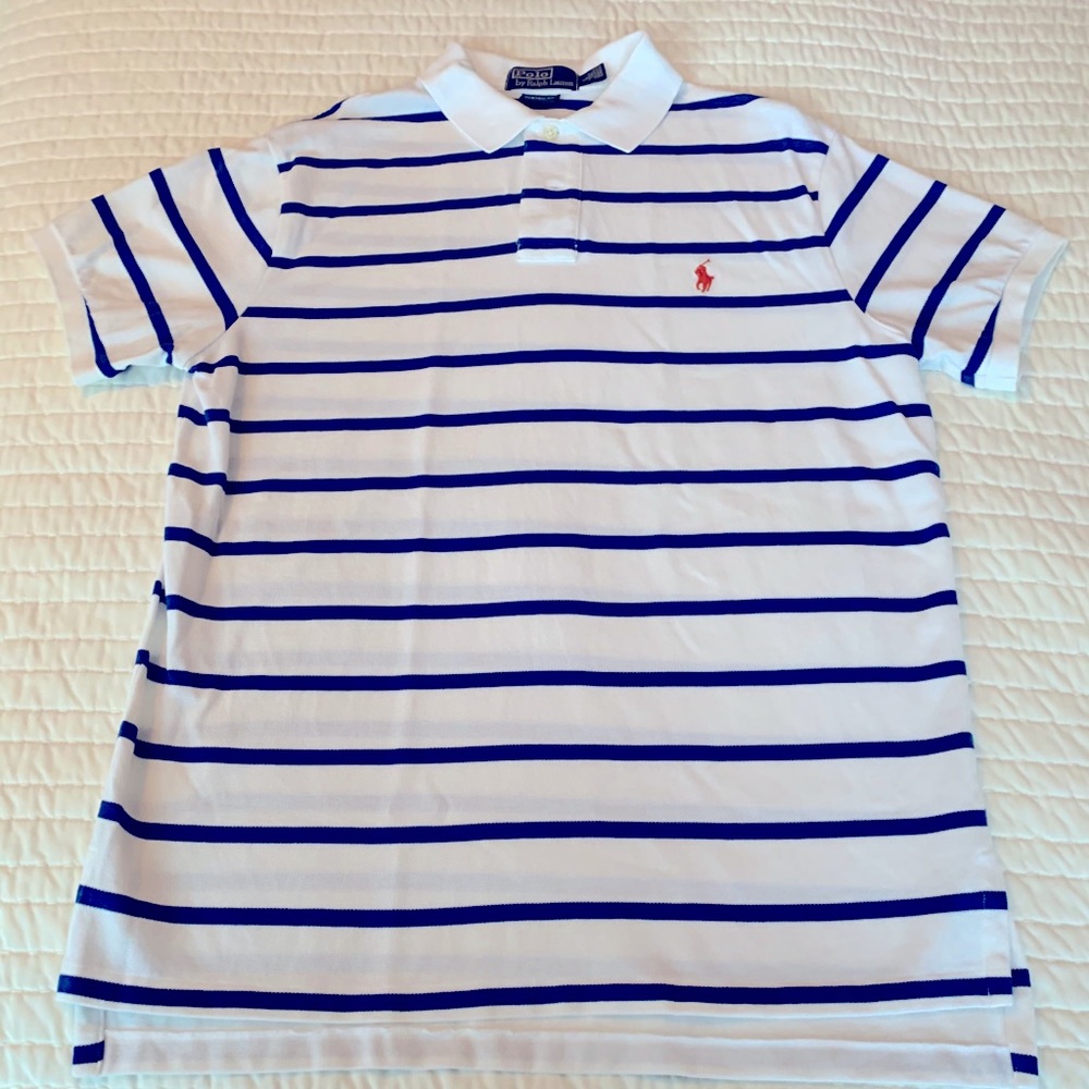 Blue & white Polo Ralph Lauren shirt L orange pony